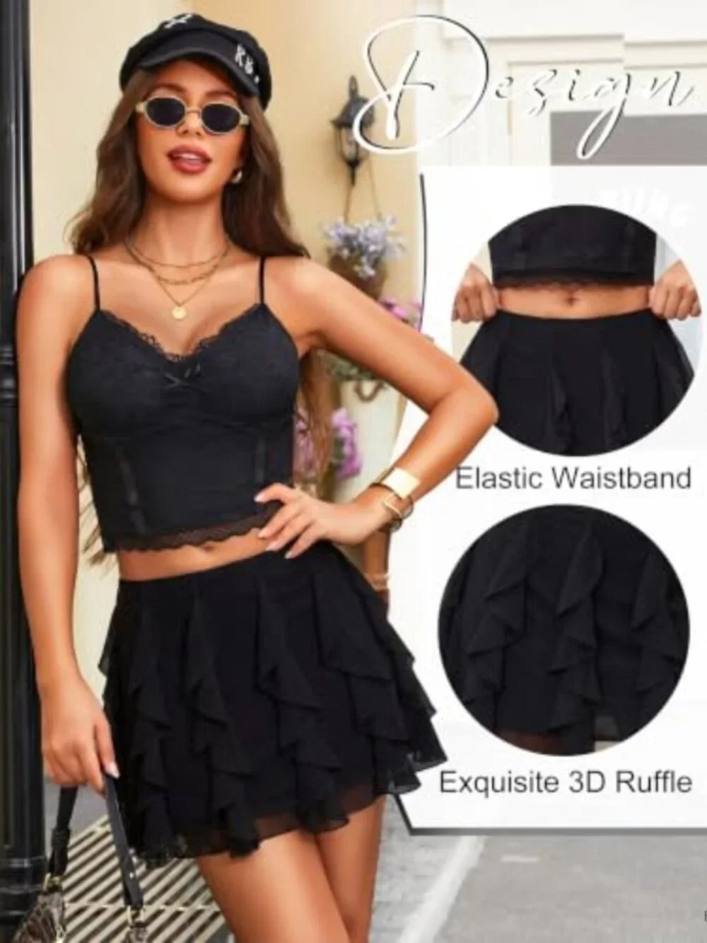 Layered Ruffle Flowy Mesh Mini Skirt Y2K High Rise A-Line Summer